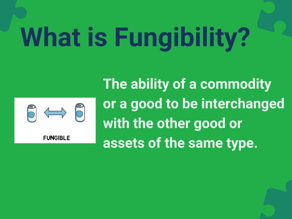What Is Fungibility? Understanding the Core Concept in Economics and Crypto Infographic explaining fungibility, illustrating the difference between fungible assets like cash and cryptocurrencies versus non-fungible assets like NFTs, with visuals of dollar bills, Bitcoin, and digital collectibles.