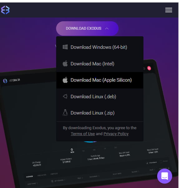 Click here to download the Exodus wallet for secure crypto management. Step 1: Click on 'DOWNLOAD EXODUS' to start downloading the Exodus crypto wallet application.