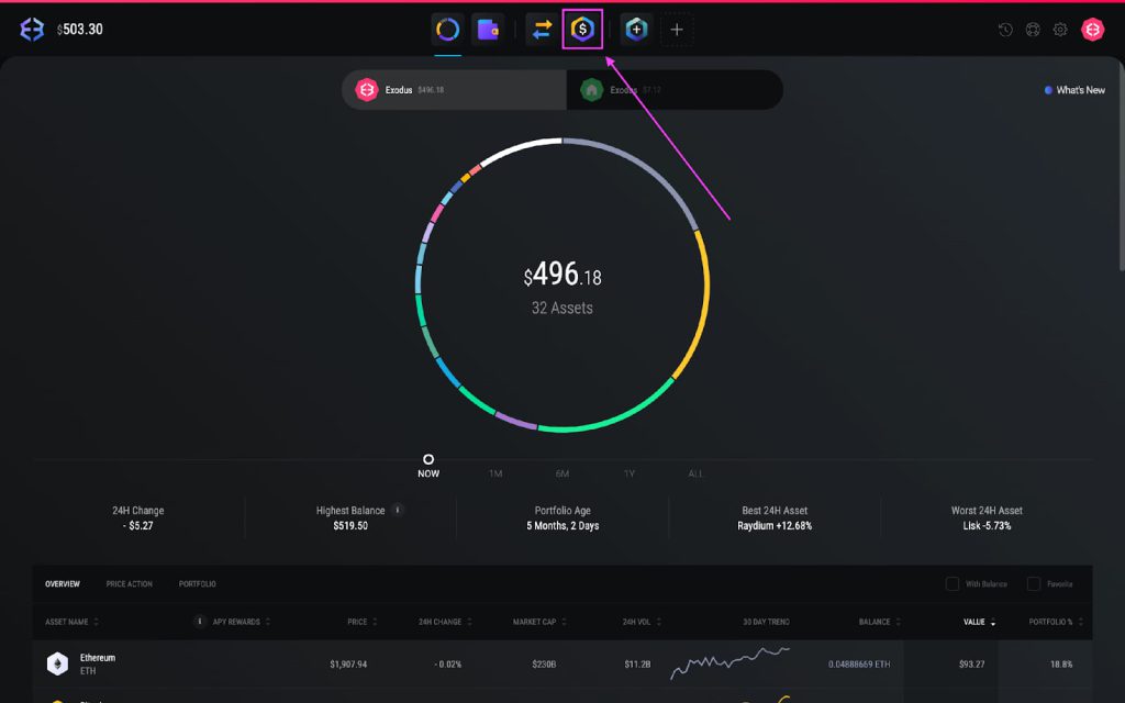Access the Buy & Sell feature in Exodus Desktop to trade crypto easily. Click on the 'Buy & Sell' icon in the Exodus Desktop application to begin purchasing or selling cryptocurrencies.