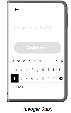 Initializing Your Ledger Stax – Follow on-screen instructions to set up your secure crypto wallet easily A close-up image of a Ledger Stax device being initialized, displaying setup instructions on its e-ink touchscreen. The device has a sleek, compact design with a user-friendly interface