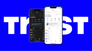 Trust Wallet – A Leading Multi-Currency Crypto Wallet for Secure Asset Management. Trust Wallet logo displayed on a mobile device screen, highlighting its features as a secure, multi-currency crypto wallet for managing various cryptocurrencies.